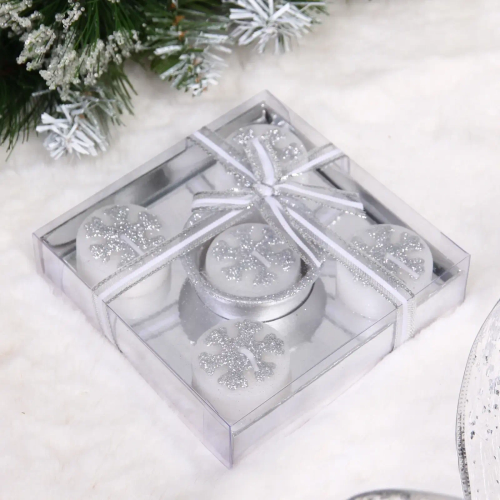 Свечи новогодние «Снежинки»11.5*11*5*3см (набор 5шт), Серебро