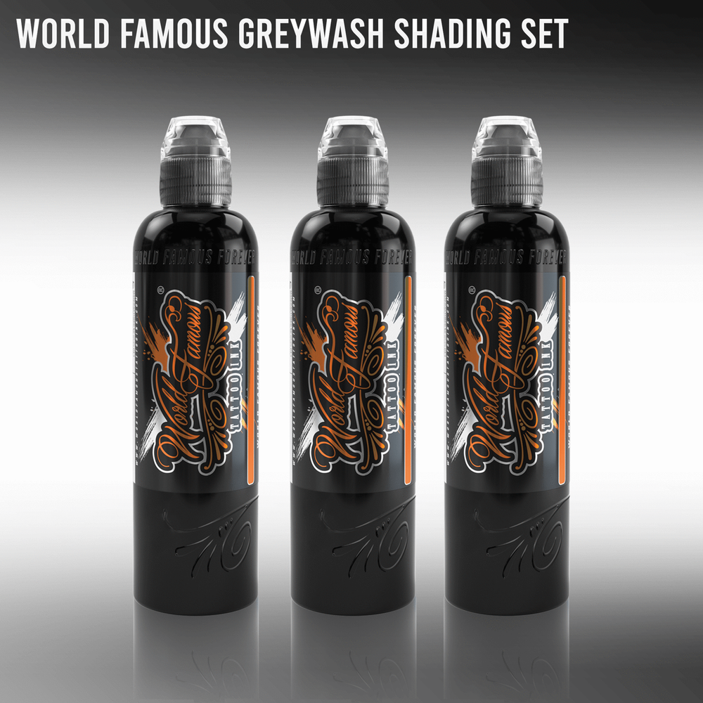 3 bottle Charcoal Greywash World Famous Tattoo Ink
