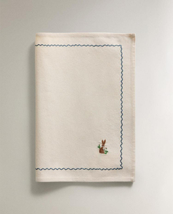 ZARA HOME ПОДСТАВКА ПОД СТОЛОВЫЕ ПРИБОРЫ ИЗ ХЛОПКА С ВЫШИВКОЙ «КРОЛИК», СИНИЙ