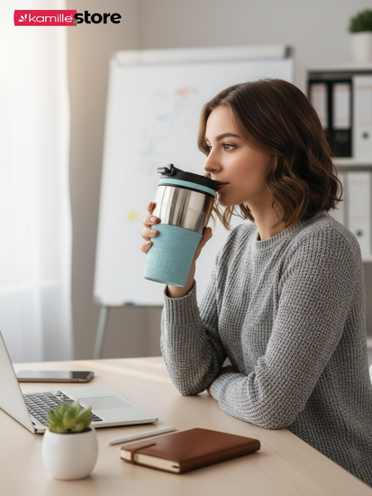 Термокружка 320 мл. из нержавеющей стали Kamille KM 2155 с TPR накладкой