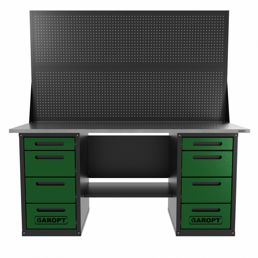 Верстак двухтумбовый 4 ящиков /4 ящиков с двумя экранами, зеленый 1800*700 GAROPT, GT1800Y4Y4PP2.green