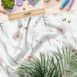 Ткань кулирная гладь тонкие веточки с цветами