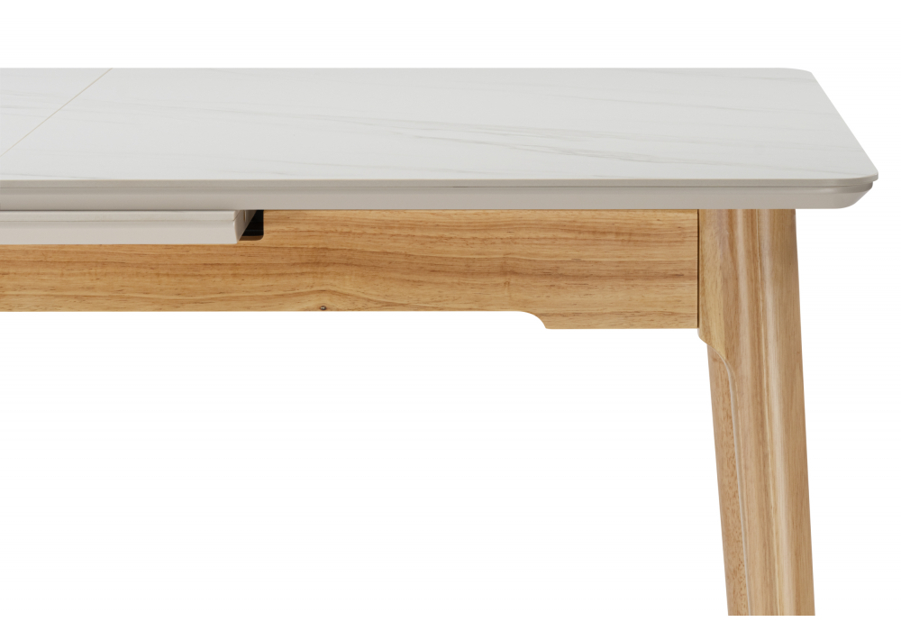 Керамический стол Woodville Halmar 140(180)x80 белый спеченный камень, светлое дерево