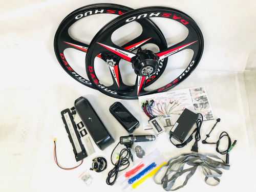 Мотор колесо литое в литом диске 20, 24 и 26" дюймов готовый комплект с аккумулятором 48V/10-15Ah + датчик пас