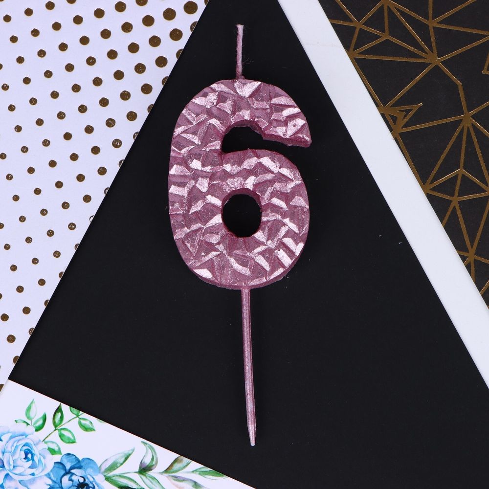 Свеча для торта розовая &quot;Кристалл&quot;, цифра 6