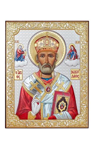 Николай Чудотворец, икона прямоугольная без рамки, красное дерево, эмаль 150х200