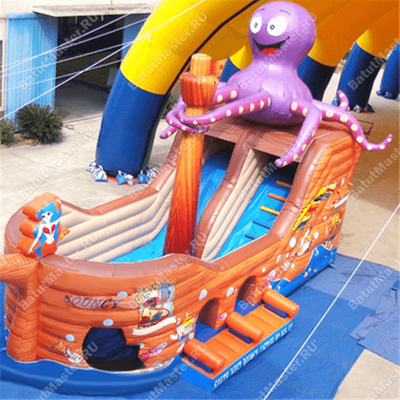 Коммерческий надувной батут "Корабль с осьминогом" 10*5*7 м