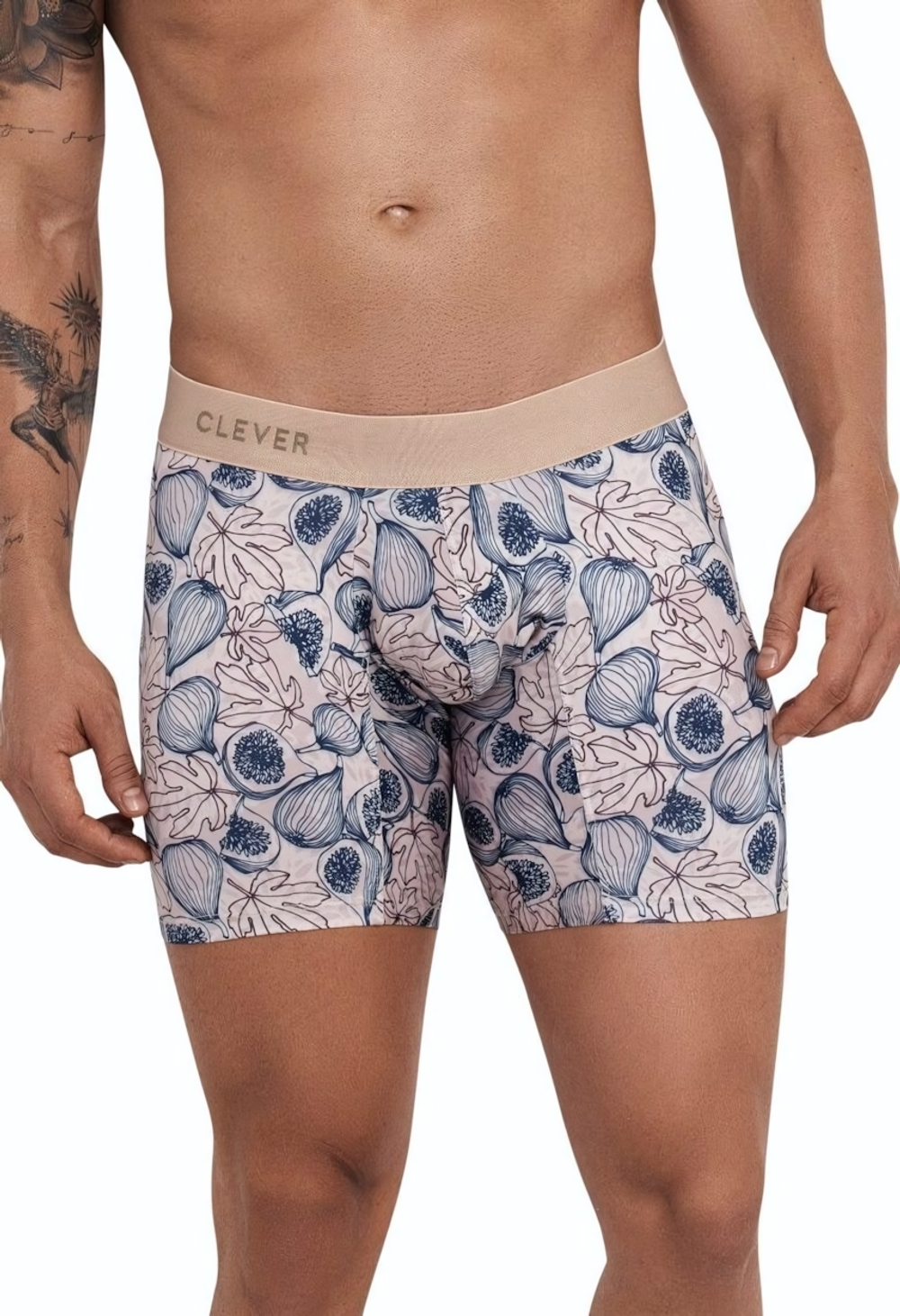 Бежевые трусы-боксеры с принтом в виде инжира Elysium Long Boxer (Размер: M) (Цвет: бежевый)