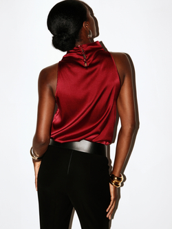 Топ с воротником стойкой из натурального шелка