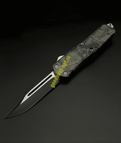 Тактический складной нож фронтально-выкидной автоматический Серо-зеленый 3D