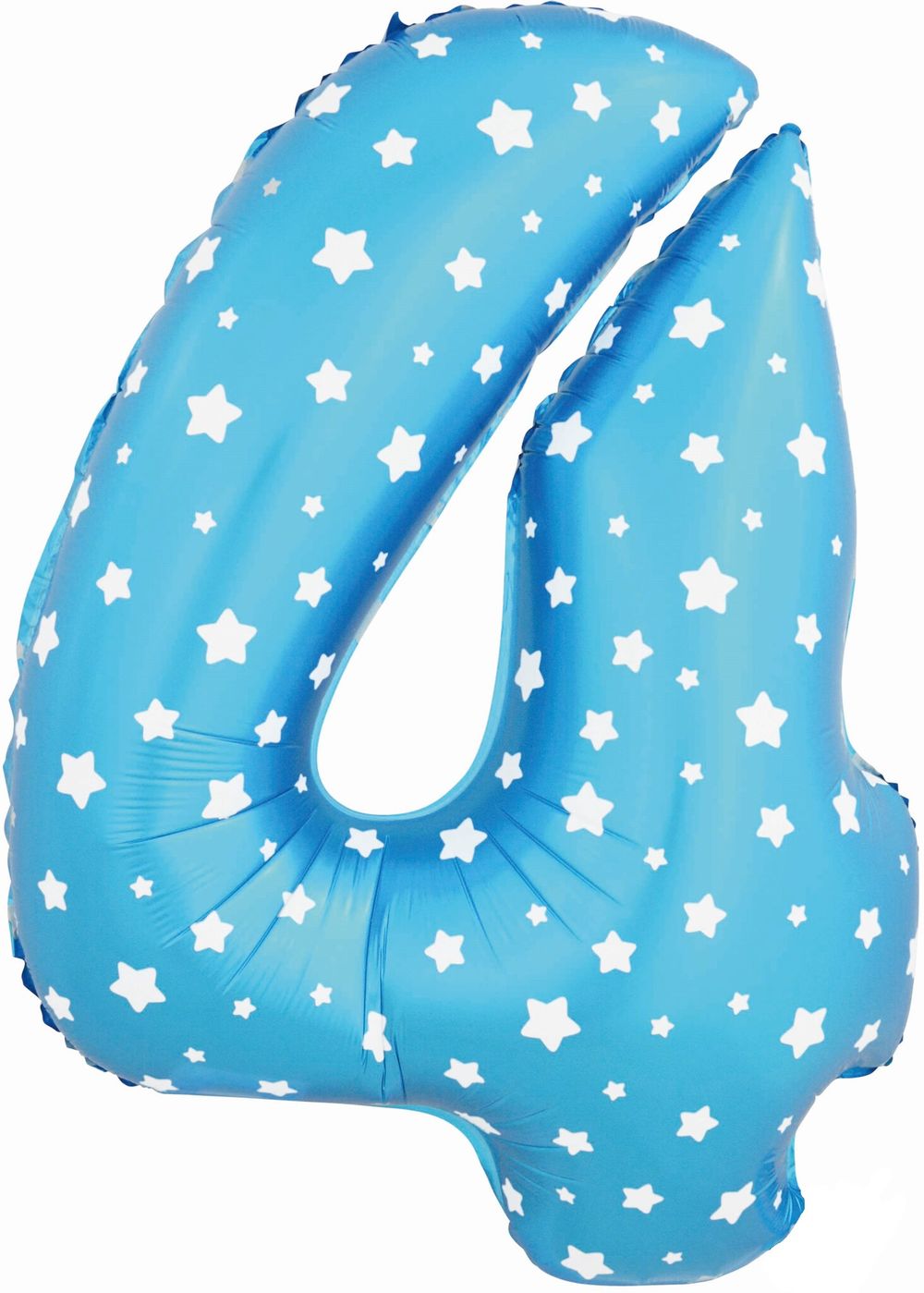 Шар (40"/102 см) Цифра, 4, Звездочки, Голубой, в упаковке 1 шт.