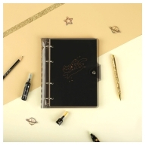 Тетрадь на кольцах 120л., А5, клетка MESHU "Black cat", с пластиковой обложкой