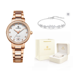 STARKING Mechanical Movement Stainless Steel Watchband Watch Women"s Watch White Dial