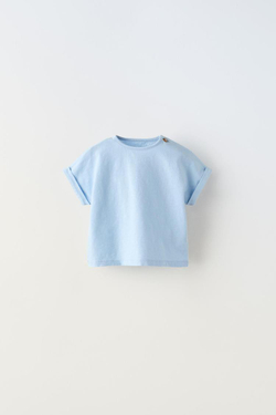 ZARA ФУТБОЛКА С ПУГОВИЦАМИ, ГОЛУБОЙ