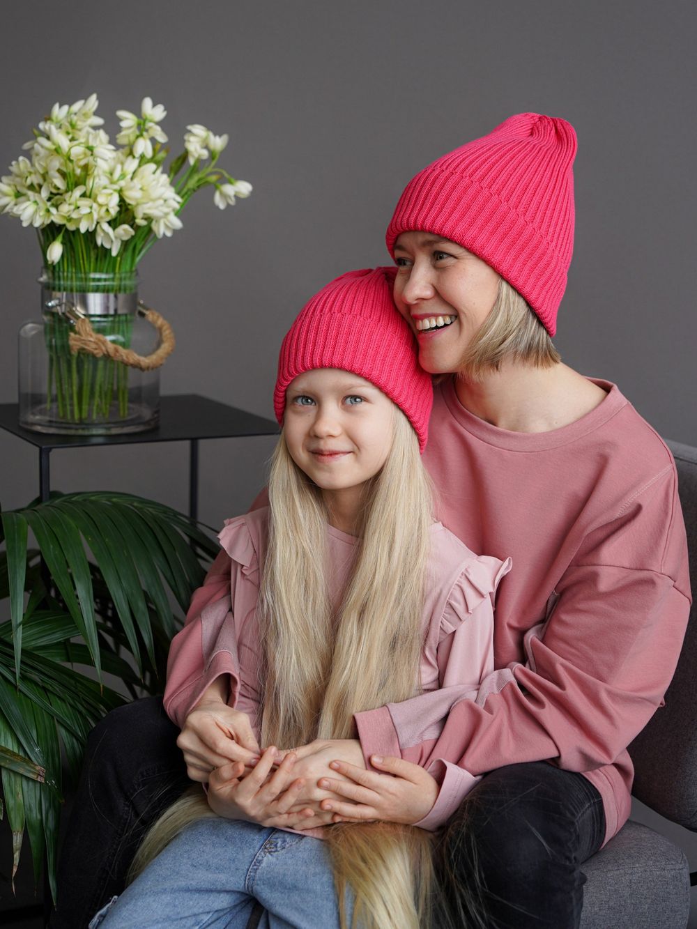 Шапка вязаная-резинка весенняя/осенняя хлопковая КЭП(Фуксия)