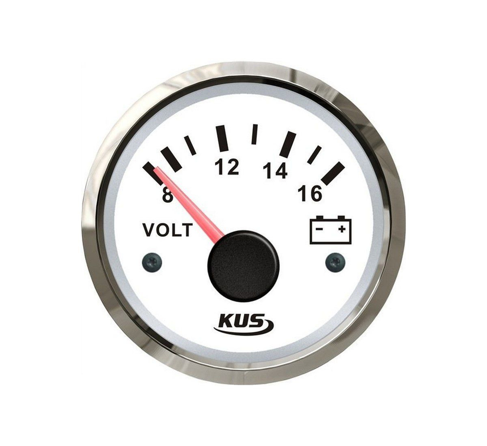 Вольтметр аналоговый 8-16 В, белый, нержавеющий ободок