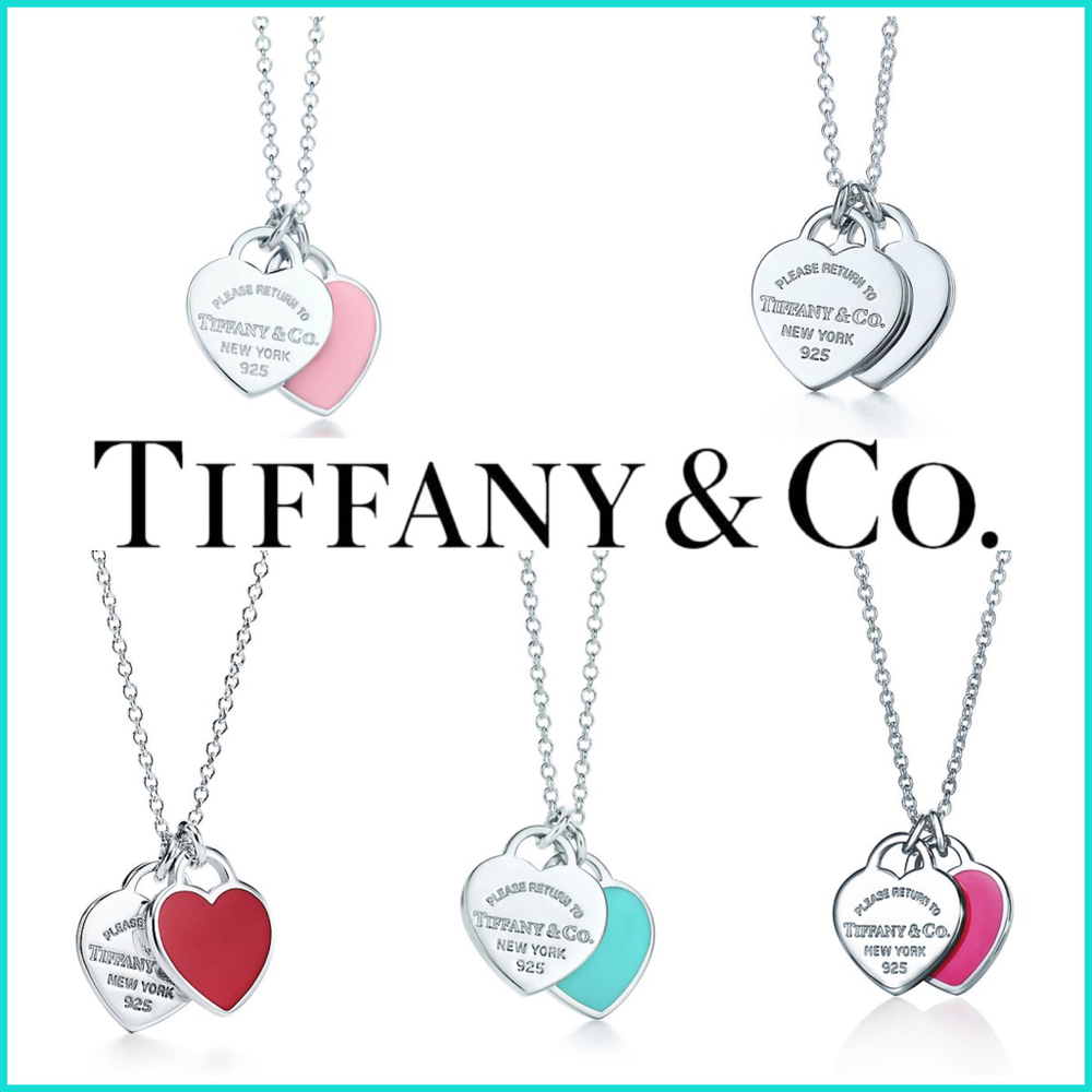 Подвеска из серебра 925 , 2 сердца, Tiffany, розовое. 💖Эксклюзив.