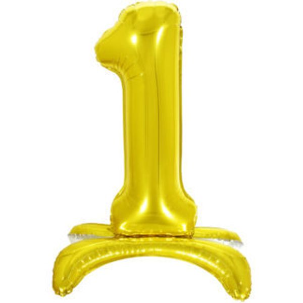 Фольгированная цифра 1, Золотая на подставке, 81 см