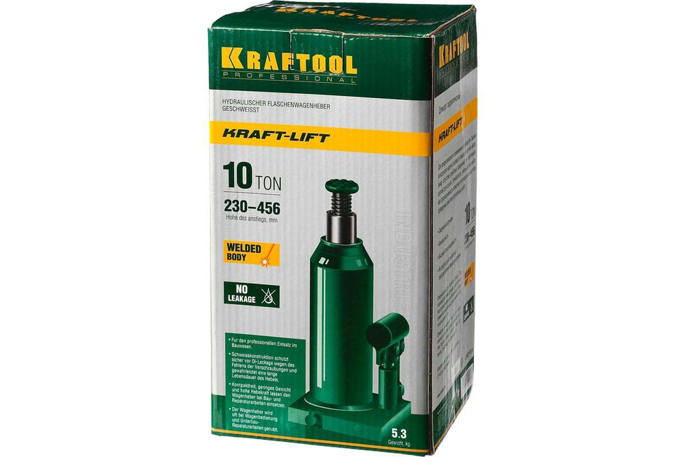 KRAFTOOL  KRAFT-LIFT, 10т, 230-460 мм, Бутылочный гидравлический домкрат (43462-10)