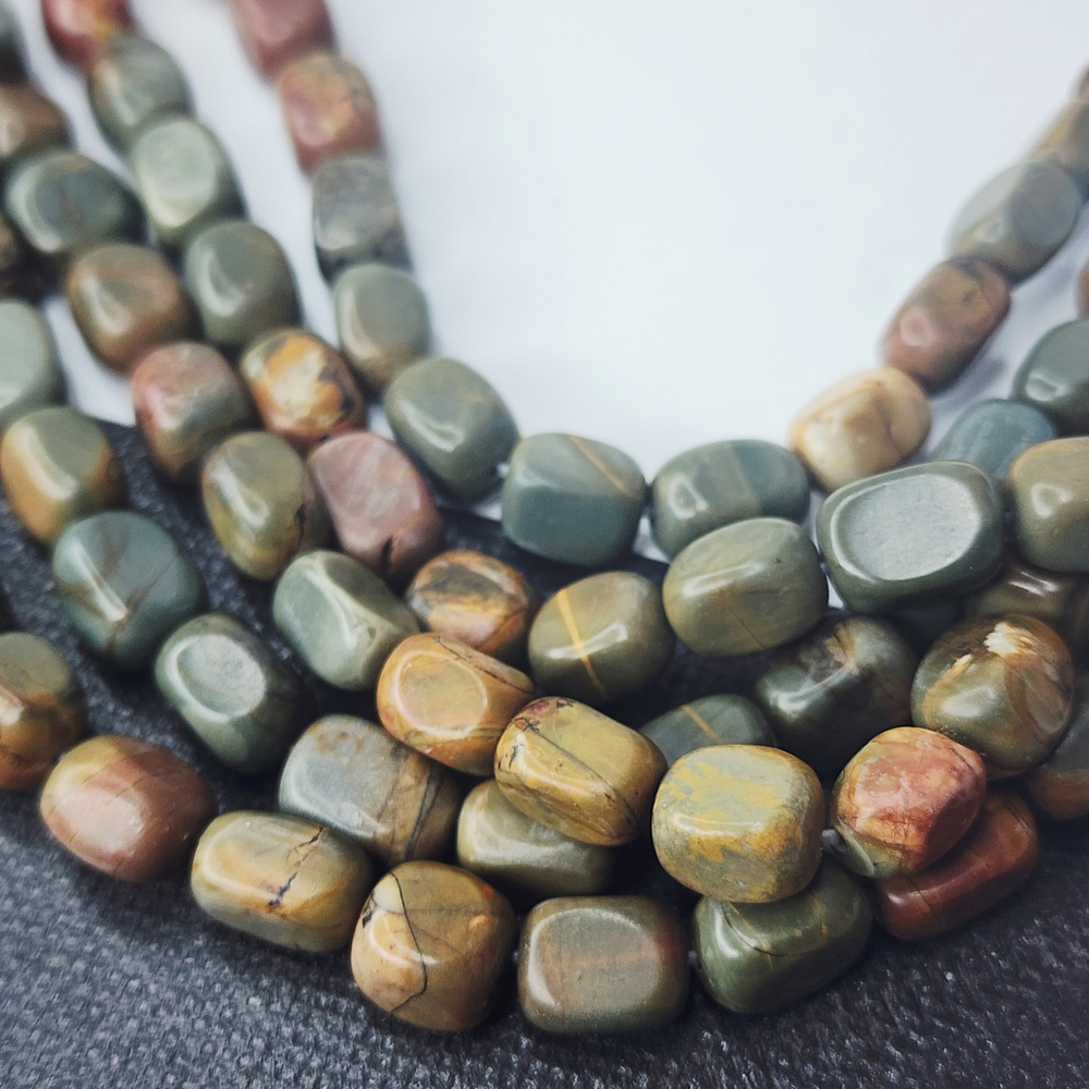 Яшма Пикассо, полихромная яшма, прямоугольник, бочонок, р-р 13×8мм, штучно