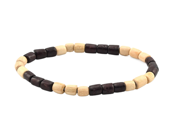 Браслет Фенька бусина через 3, цвет красно-коричневый, светло-коричневый, дерево