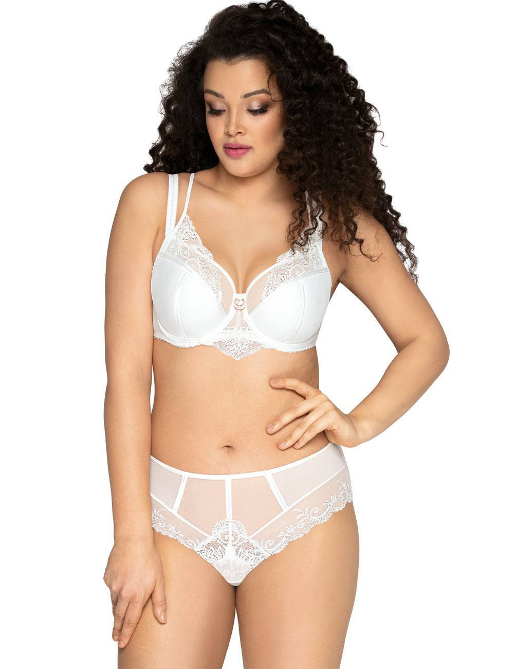 Бюстгальтер с двойными бретелями и кружевной отделкой (Размер: 105C) (Цвет: кремовый)