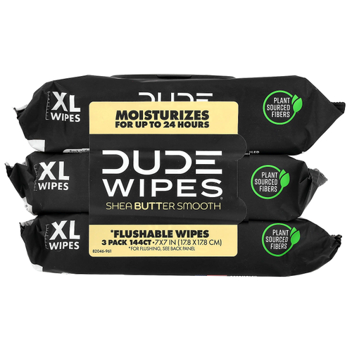 Dude Products, Flushable Wipes, XL, Shea Butter Smooth, 3 Pack, 48 Wipes Each