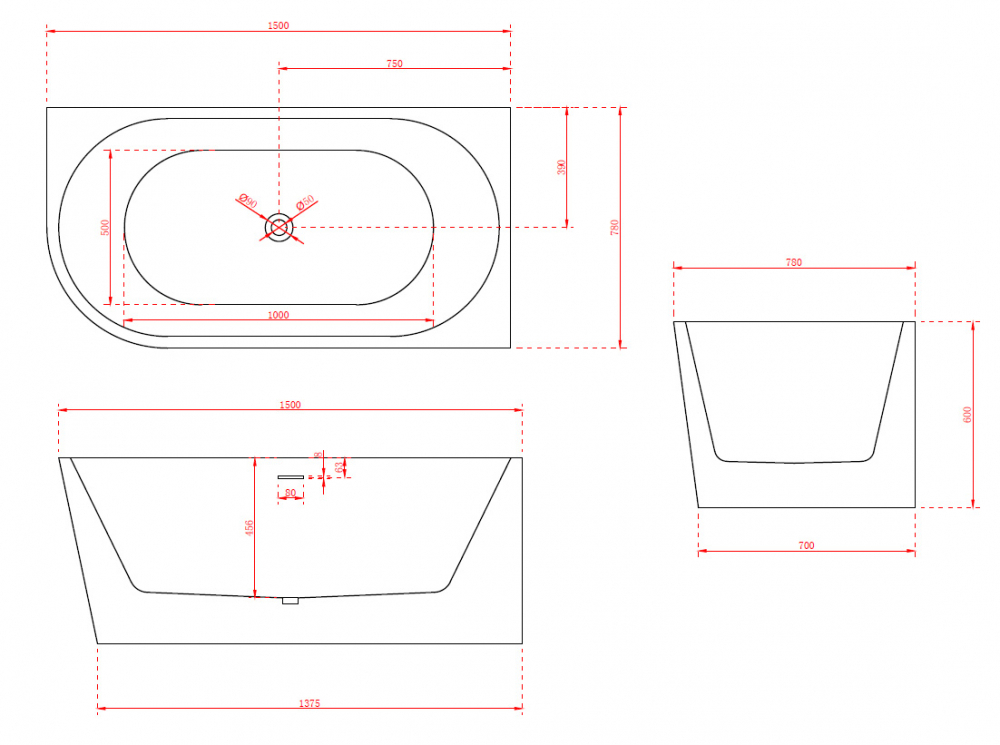 Акриловая ванна ABBER AB9257-1.5 R