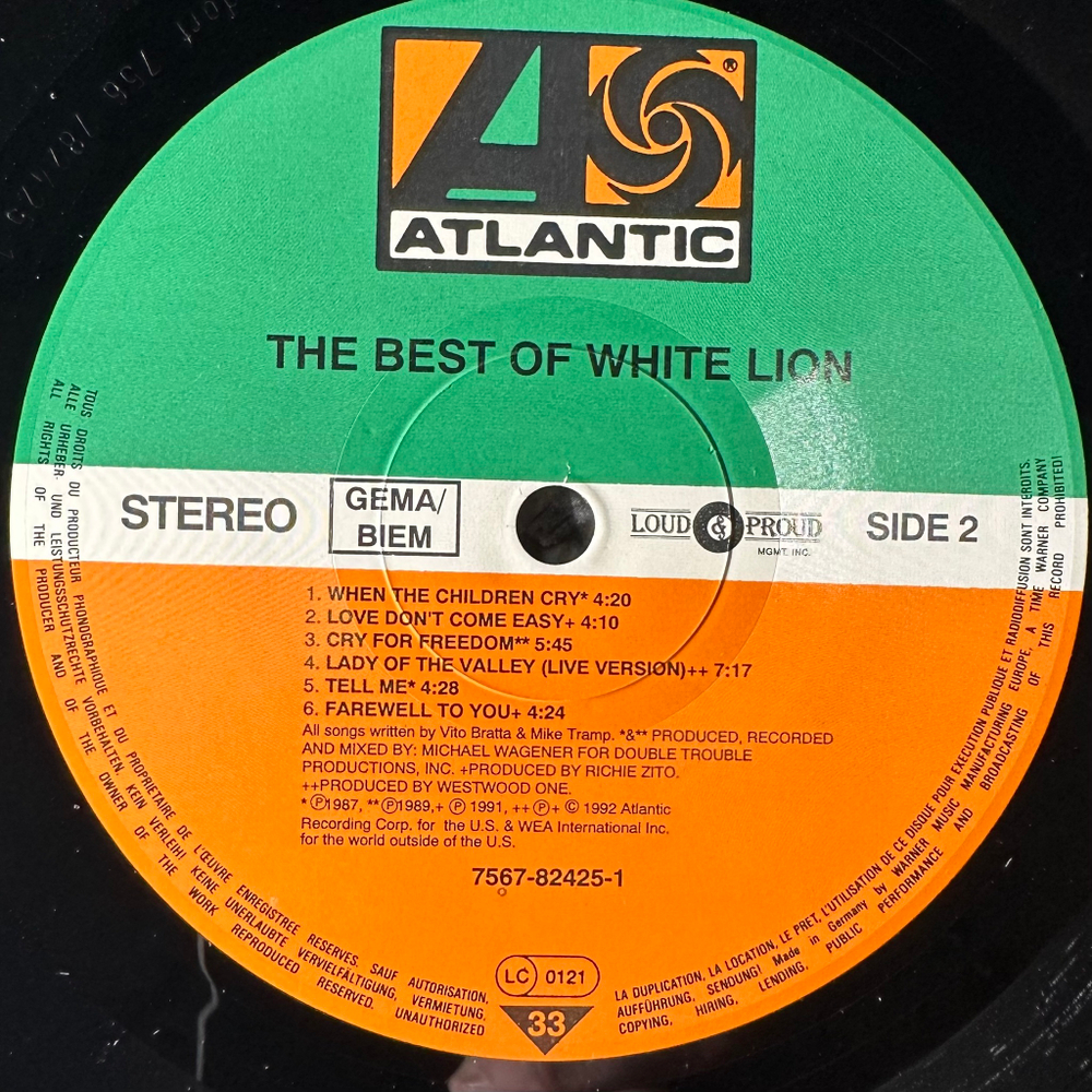 White Lion ‎– The Best Of White Lion (Германия 1992г.)