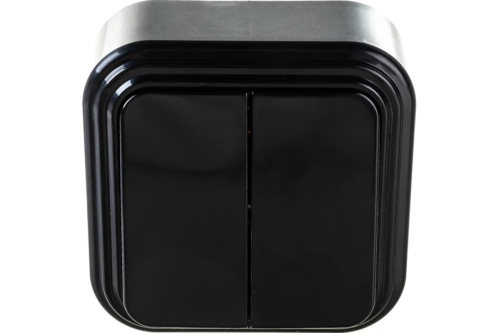 Двухклавишный выключатель STEKKER открытая установка 250В, 6А, IP20, черный, PSW06-22-20 VA 32745