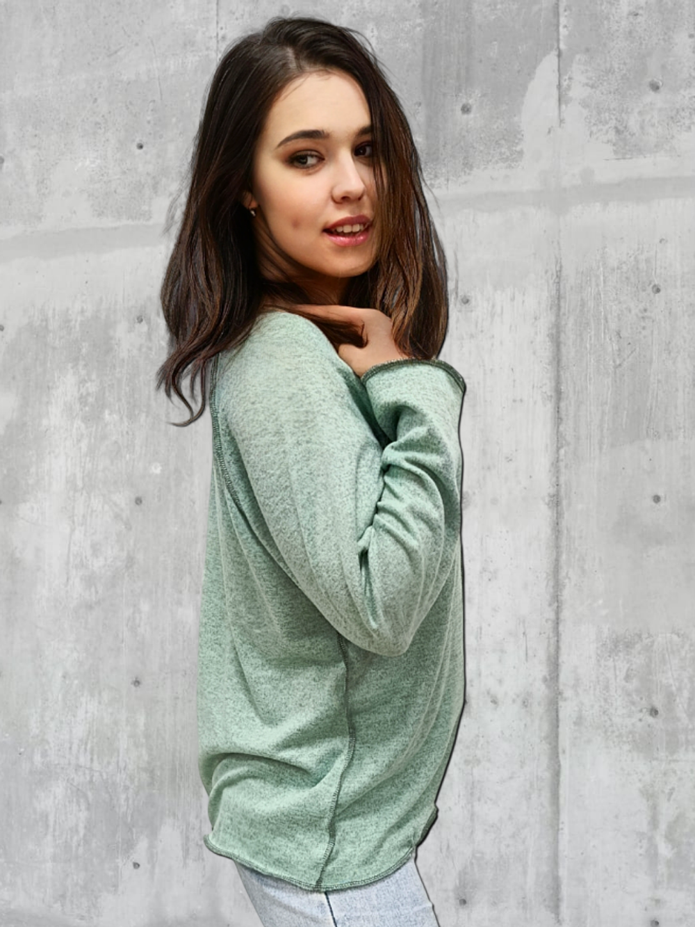 22241 Лонгслив женский трикотаж Ангора мятный меланж (52)