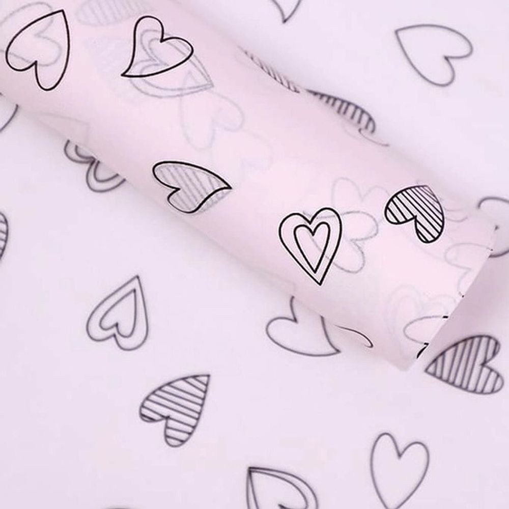 Тишью 50*70*28л Сердце штрих/ЧЕРНЫЙ НА РОЗОВОМ