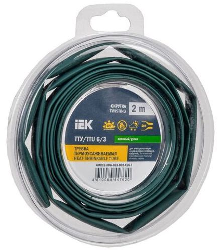 Трубка термоусадочная ТТУ нг-LS 6/3 зел. (уп.2м) IEK UDR12-006-003-002-K06-T