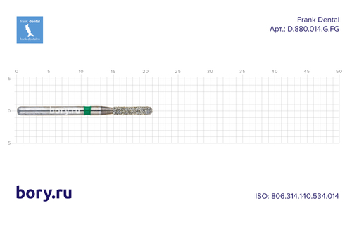 Бор алмазный зеленый  Frank Dental типа FG - D.880.014.G.FG