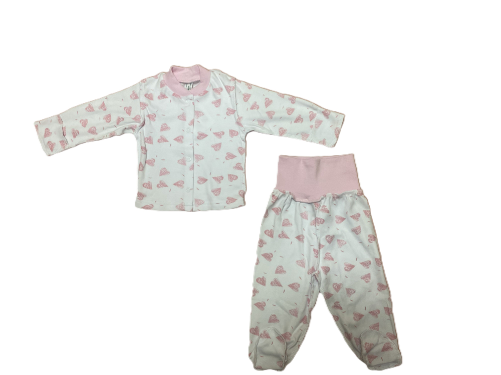 Костюм из 2 предметов из интерлока (100% хлопок) : кофточка и ползунки на поясе из рибаны швы наружу с антицарапками на рост 56 и 62 см