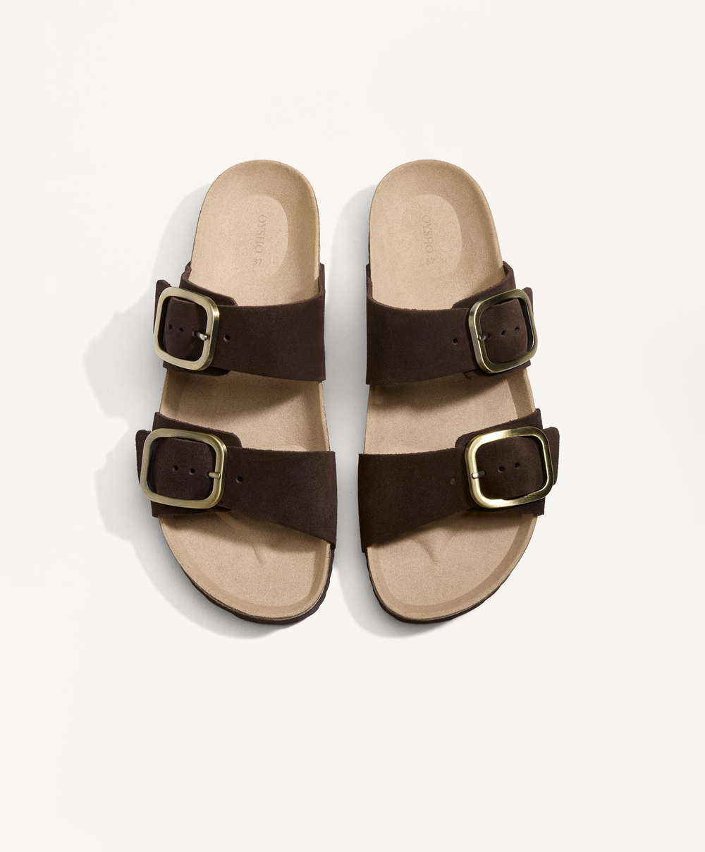 OYSHO Сандалии с двойным ремешком, коричневый