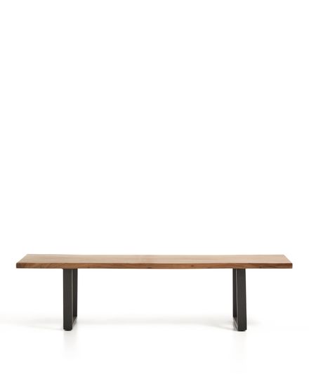 Скамейка Uxue из массива акации с черными стальными ножками, 180 x 45 см