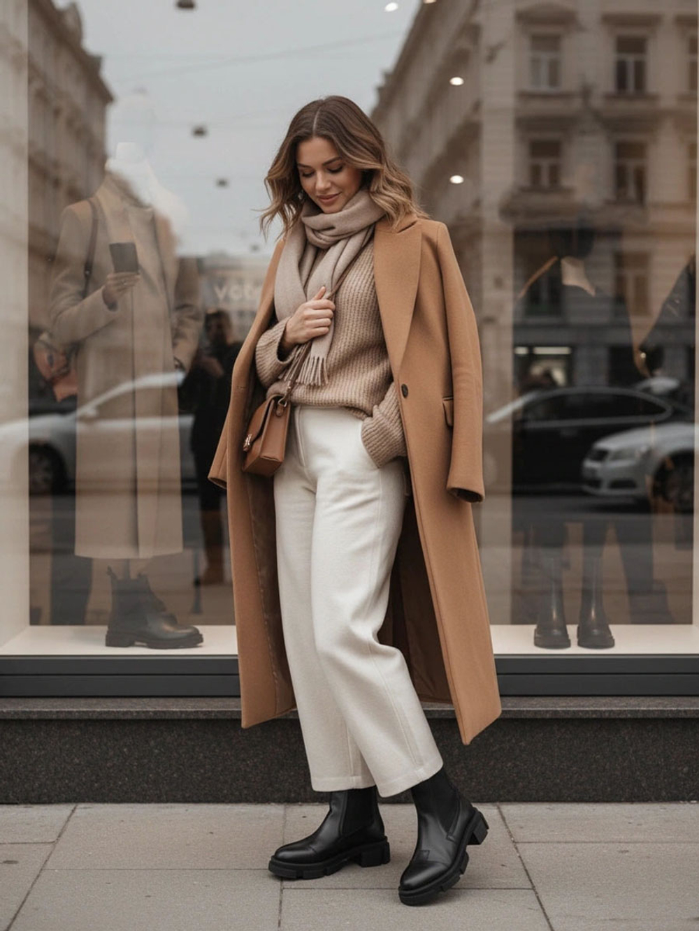 Классический образ с черными челси из натуральной кожи