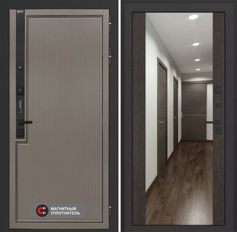 Входная дверь в квартиру Лабиринт Лаб про 1 Велютто кофе с зеркальной вставкой Максимум Венге