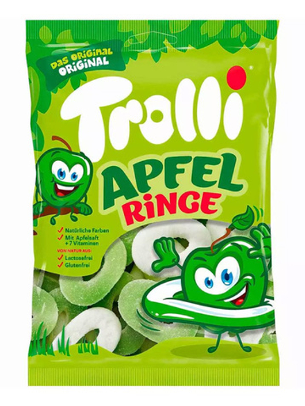 Немецкий мармелад Trolli Apfel Ringe "Яблочные кольца" 100 г., с вкусом зеленых яблок