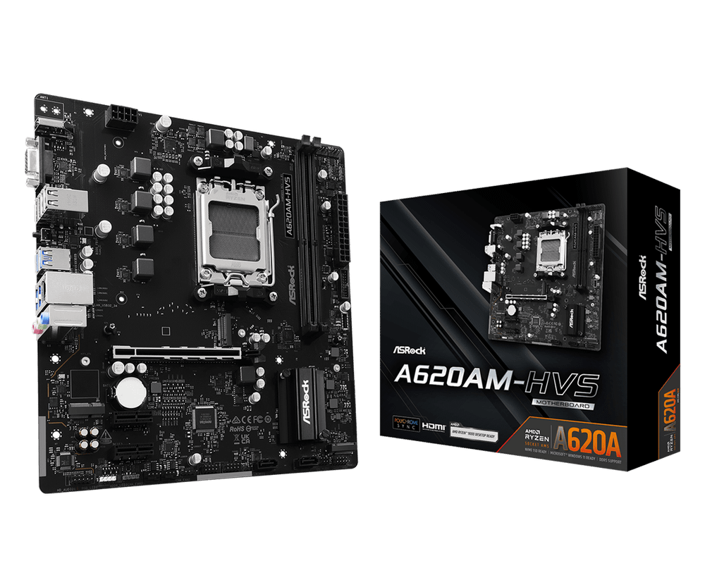 Материнская плата ASRock A620AM-HVS AM5 2xDDR5 2xSATA3 RAID 2xM.2 D-Sub HDMI mATX