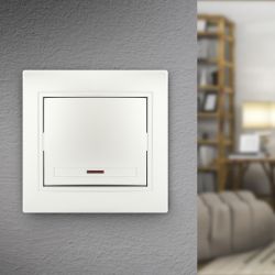 Выключатель Intro Plano 1-102-06 одноклавишный с подсветкой, 10А-250В, IP20, СУ, перламутр