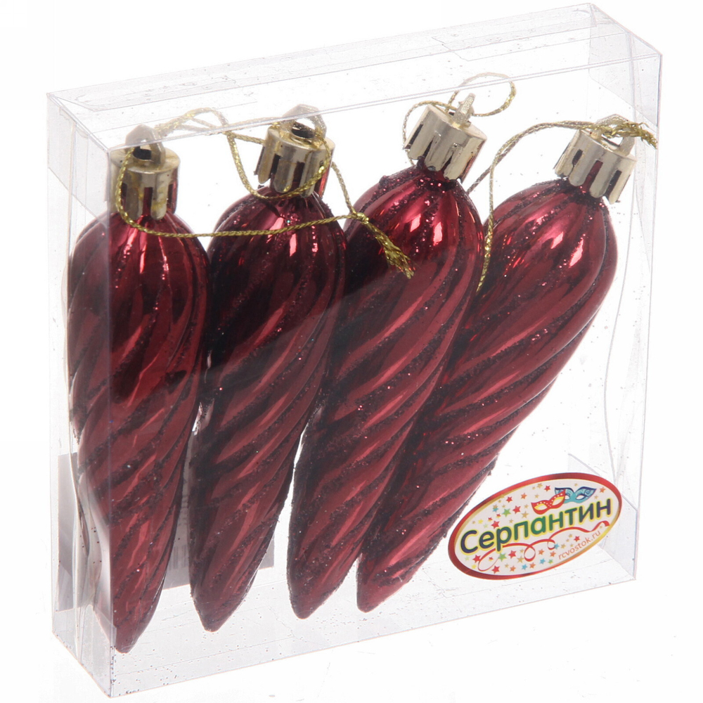 Ёлочные игрушки «Сосулька спиралька» 8,5см (набор 4шт), темный рубин