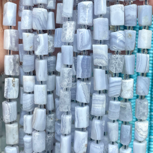 Агат Сапфирин ок.11х7 мм, бусины - цилиндры (нить 38 см)