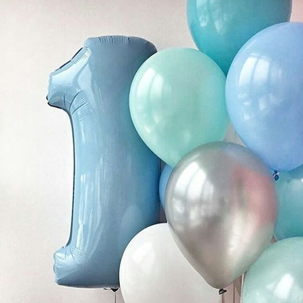 Воздушный шар (40''/102 см) Цифра, 1, Голубой