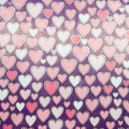 Упаковочная бумага (0,7*1 м) Романтичные сердца, Сиреневый, Металлик, 1 шт.