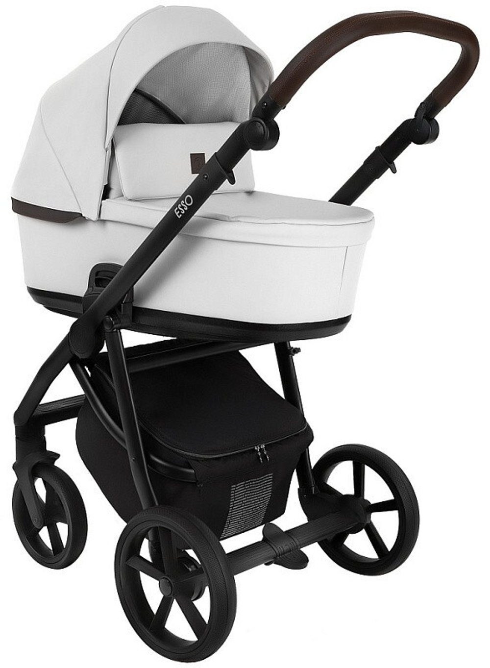 Детская коляска Roan Esso 2025 Кожа 2 в 1 ESSK/215/1 White/Black/руч.Тем.коричневый