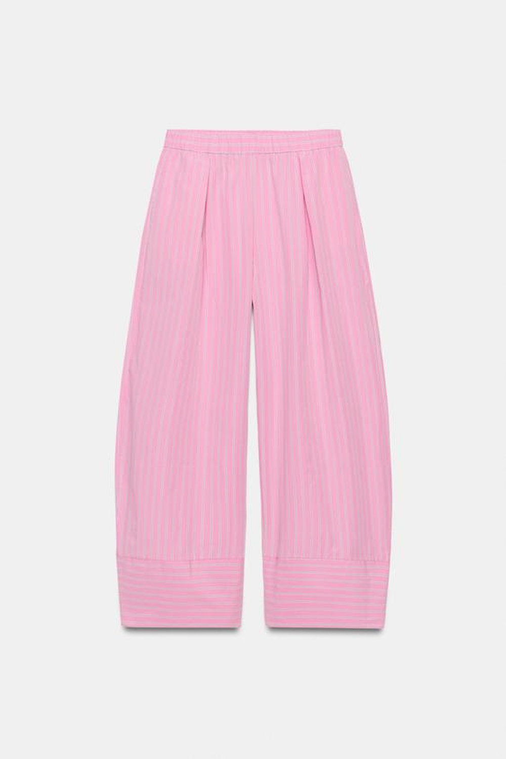 ZARA ШИРОКИЕ БРЮКИ ИЗ ПОПЛИНА, РОЗОВЫЙ/БЕЛЫЙ