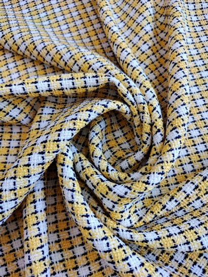 Твид шанель, клетка, желтый/молочный, вискоза