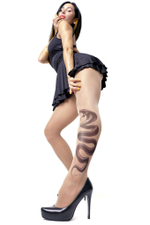 Колготки с принтом в виде кобры на левой ножке (Размер: S-M-L) (Цвет: бежевый)